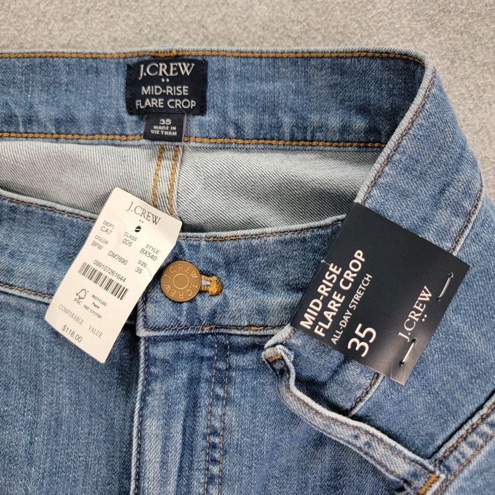 New J.Crew Mid Rise Flare Crop Jeans Women's 35x27 Blue All Day Stretch NWT